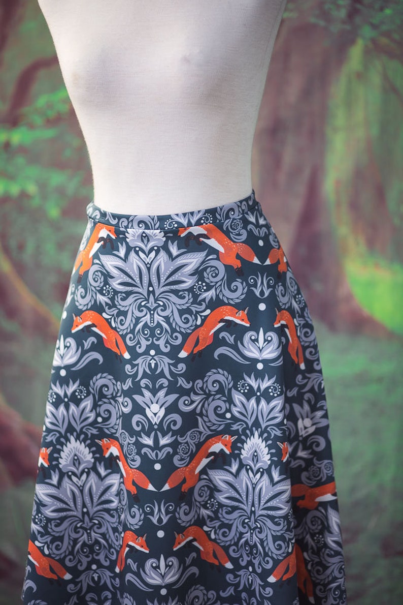 Fox Skirt in William Morris style Cottage Forest lover inspired skater skirt image 5