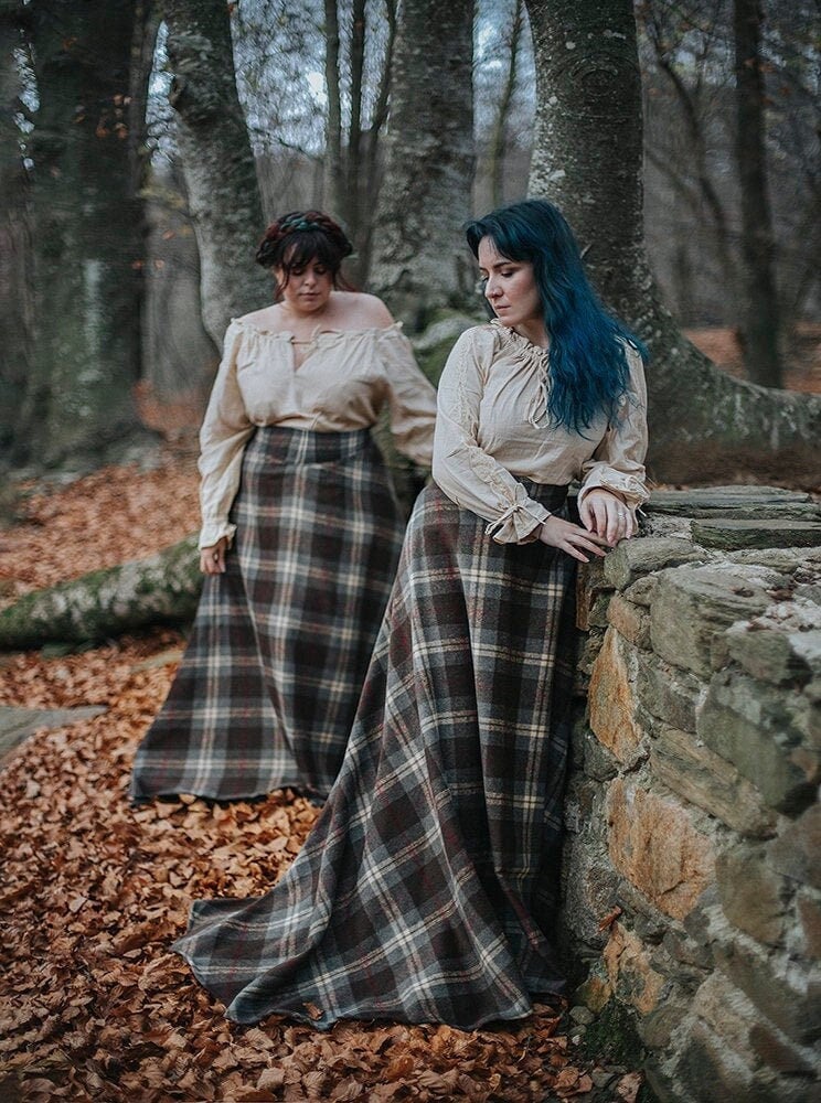 Rok met Schotse ruit in bruin en grijs op Outlander geinspireerde historische maxirok met Schotse ruit Etsy Nederland