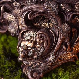 Elven corbel for wall decoration Shelf Candle Holder wooden Elvish Medieval Gold Resin bookend vintage greenman decoration image 5