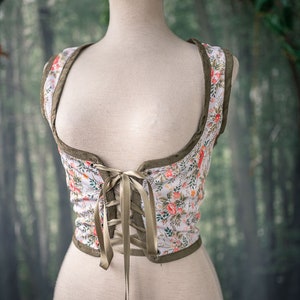 Hobbit bodice, Renaissance corset flowers cottagecore style corset vest, Wench regency steampunk image 1