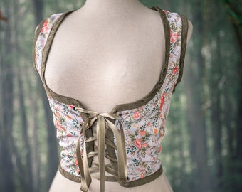 Spring Flowers bodice, RenFair Renaissance corset flowers cottagecore style  corset vest, Wench regency steampunk