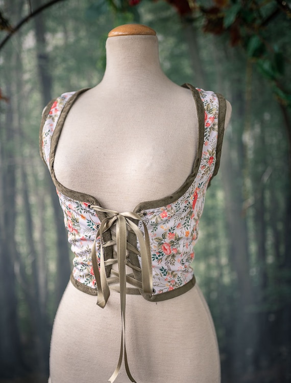 Hobbit Bodice, Renaissance Corset Flowers Cottagecore Style Corset Vest,  Wench Regency Steampunk 