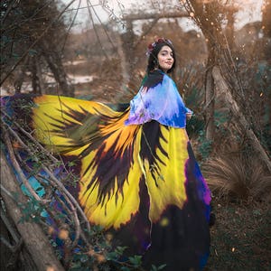 Flower cape floral cloak Pansy scarf shawl purple and yellow poncho convertible skirt image 8