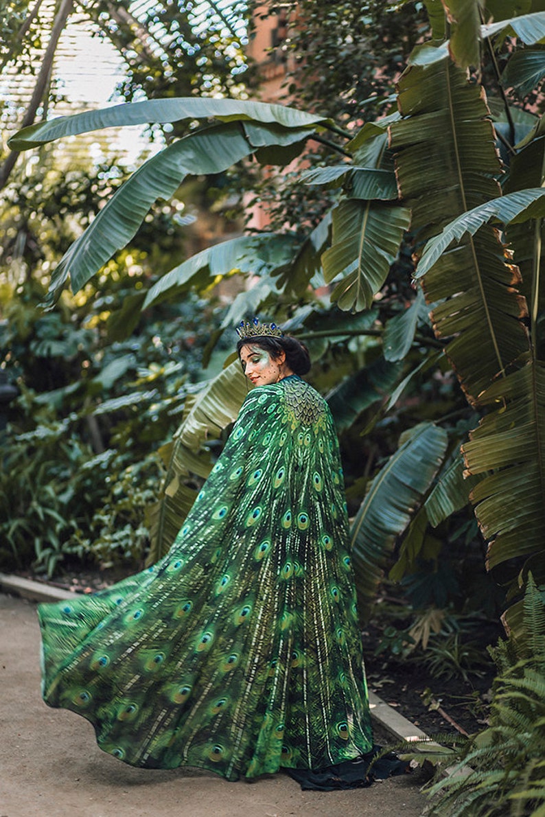 Cape peacock scarf Bohemian clothing cloak feathers print green sarong bird Festival Clothing 
