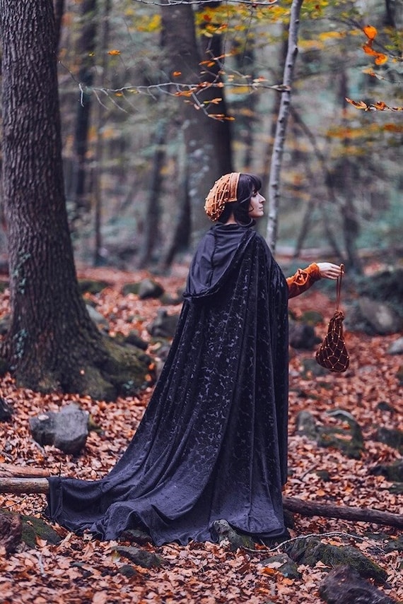Long Witch Cloak Knitted Fantasy Cloak Wool Womens Cape 