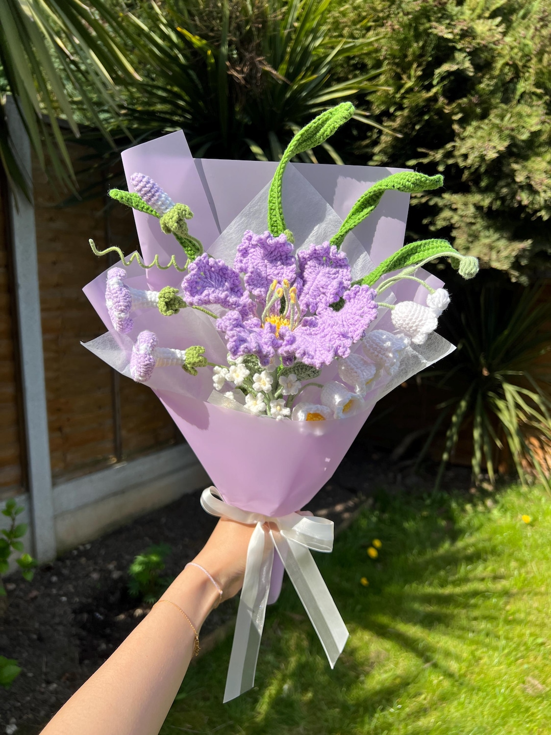 Purple Crochet Flower Bouquet | Crape Myrtle & Morning Glory Bouquet ...