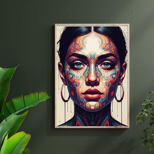 Vibrant Psychedelic Woman Portrait Art Print | Abstract Face Wall Decor