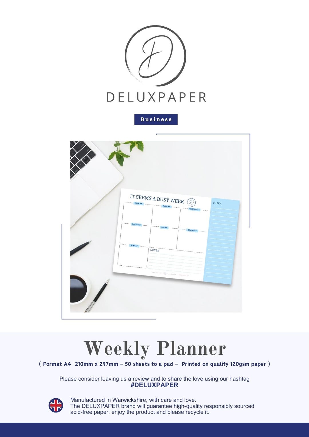A4 Weekly Planner Desk Pad – 50 Sheet To-do List, Made in UK - Etsy UK