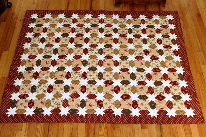 Pieced quilt in Civil War reproduction fabrics browns reds Etsy