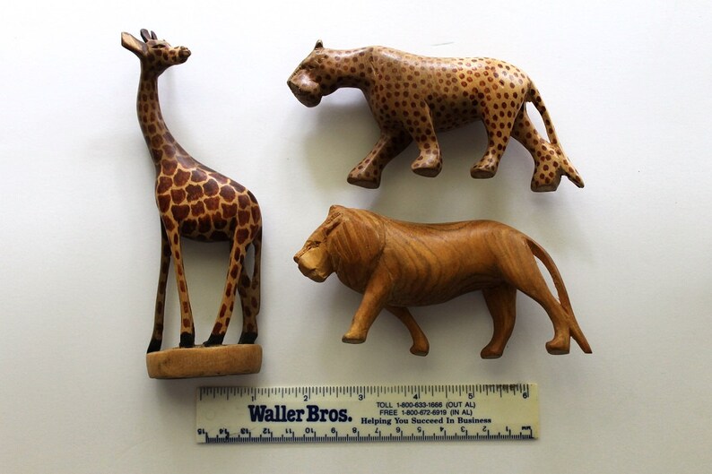African hand carved wooden animals set of 10 includes Etsy