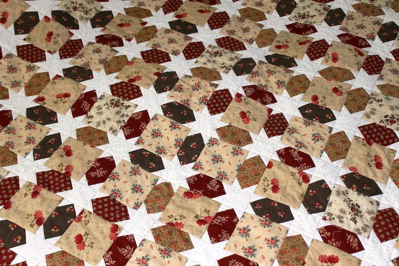 Pieced quilt in Civil War reproduction fabrics browns reds Etsy