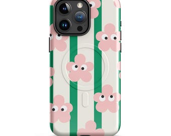 Googly Eyes Cartoon Flower on Stripe-MagSafe® tough Phone Case for iPhone®