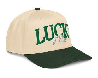 Lucky Me - Unisex 3D Puff Embroidered Trucker Cap – Green Beige Two-Tone Baseball Cap