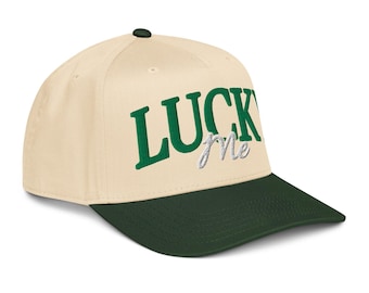 Lucky Me - Unisex 3D Puff Embroidered Trucker Cap – Green Beige Two-Tone Baseball Cap
