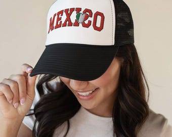 Heart Mexico - 3D Puff Embroidered Foam Trucker Hat - Unisex Mexico Flag Mesh Trucker Cap