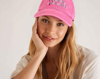 Literally Just a Girl - Bow Embroidered Baseball Cap - Women's Vintage Washed Cotton Twill Cap