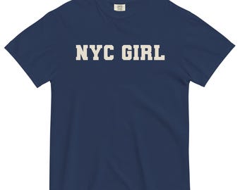 NYC Girl-Women's Short Sleeve Heavyweight Graphic T-shirt-Minimalist Varsity Font Tee