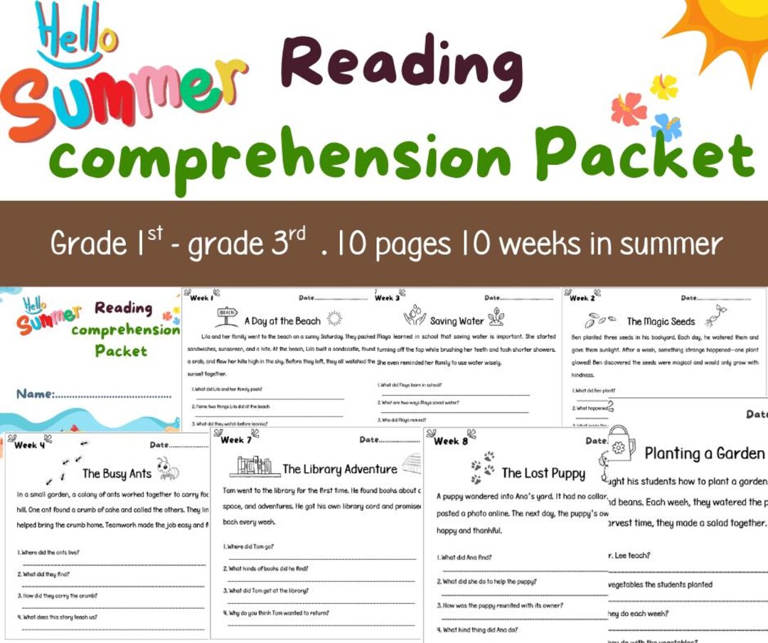Reading Comprehension Summer Packet - Etsy