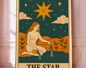Tarot Card Art Print Star Vintage Boho Tarot Wall Decor Mystical Poster Arcana Illustration Celestial Spiritual Poster Divine Feminine Art