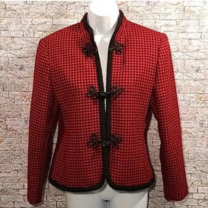 Vintage Check Blazer Jacket size 8 Dark Academia Tailored Red Black Plaid