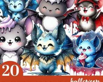 20 png-vliegende vleermuizen clipartbundel, griezelig schattig png, Halloween-feest clipart, vleermuis aquarel png, schattige vleermuis clipart, spooky vibes png
