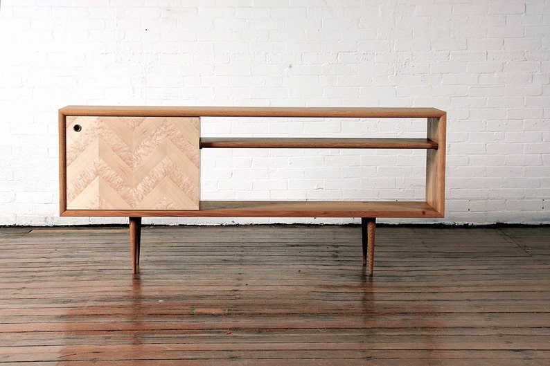 Mid century modern media console chevron Etsy