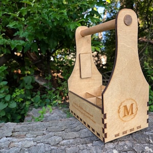 Personalized Beer Caddy with Bottle Opener | Wood Beer Carrier for 6-Pack | Groomsman Gift