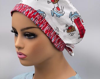 Funny Poop Print Scrub Cap: Shit hits the fan.Fan just got hit by Shit Tieback scrub cap.