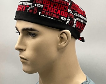Top Game Chicago Blackhawks Scrub Cap: Comfortable Cotton Tie-Back, All Sizes