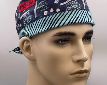 Gorro quirúrgico de neurocirugía: cómodo gorro de algodón con cintas para sujetarlo - para cabello corto/regular