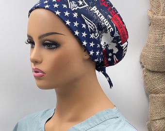 Game Changer. New England Patriots Football Scrub Cap: Comfortable Cotton Tie-Back, All Sizes