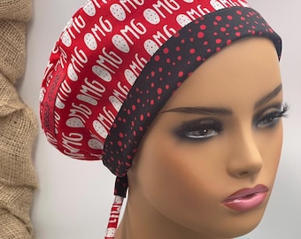 Gorro quirúrgico con estampado de texto OMG, gorro médico vibrante, gorro abullonado con cierre ajustable estilo europeo.
