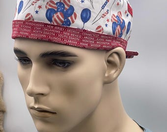 Patriotic birthday balloons Scrub Caps: Distressed Cotton Tieback, Euro, Bouffant Styles