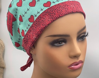 EKG Heartbeat Scrub Cap: Cotton Tie-Back, All Sizes