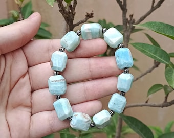 Natural Stone Blue Aragonite Crystal Bracelet, Stretchable, From Afghanistan, Premium Quality Crystal Bracelet, Handmade