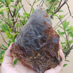 874g Natural Fluorite Crystal Mineral Specimen With Red Iron Oxide Coating, From Balochistan, Intricate Formation.