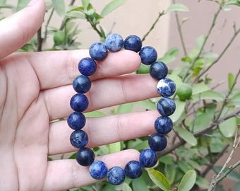 Natural Stone Sodalite Beaded Crystal Bracelet, Stretchable, From Pakistan, Premium Quality