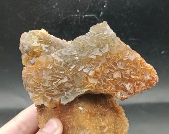 337g Natural Iridescent Cubic Fluorite Mineral Specimen With Calcite Crystal Cluster, From Balochistan, Unique Shape