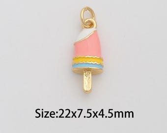 Dainty Gold Ice Cream Pendant,18K Gold Filled Sweet Charms,Enamel Dessert Charm for DIY Necklace Bracelet Jewelry Findings Supply