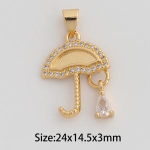 Dainty Gold Umbrella Pendant,18K Gold Filled Umbrella Charms,Micropavé CZ Umbrella Charm for DIY Necklace Bracelet Jewelry Findings Supply