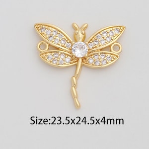 Gold Dragonfly Connector,18K Gold Filled Insect Connector,Micropavé CZ Dragonfly Connector for DIY Necklace Bracelet Jewelry Findings Supply