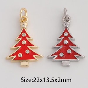 Gold Enamel Christmas Tree Pendant,18K Gold Filled Tree Charms,Micropavé CZ Christmas Charm for DIY Necklace Bracelet Jewelry Finding Supply