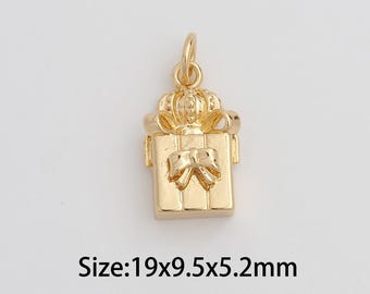 Dainty Gold Gift Box Pendant,18K Gold Filled Gift Box Charms,Gift Box Charm for DIY Necklace Bracelet Jewelry Findings Supply