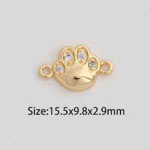 Paw Print Connector,18K Gold Filled Animal Foot Connector,Micropavé CZ Paw Print Connector for DIY Necklace Bracelet Jewelry Findings Supply