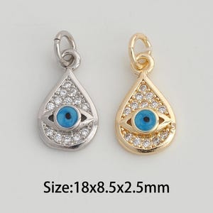 Dainty Gold Water Drop Pendant,18K Gold Filled Evil Eye Charms,Micropavé CZ Devil Eye Charm for DIY Necklace Bracelet Jewelry Finding Supply