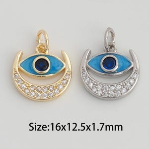 Dainty Gold Moon Pendant,18K Gold Filled Evil Eye Charms,Micropavé CZ Devil Eye Charm for DIY Necklace Bracelet Jewelry Findings Supply