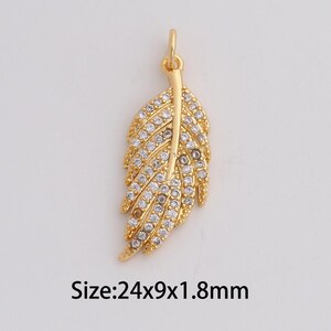Dainty Gold Feather Pendant,18K Gold Filled Feather Charms,Micropavé CZ Feather Charm for DIY Necklace Bracelet Jewelry Findings Supply