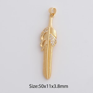 Dainty Gold Feather Pendant,18K Gold Filled Feather Charms,Micropavé CZ Feather Charm for DIY Necklace Bracelet Jewelry Findings Supply