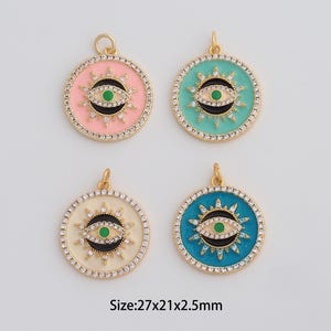 Dainty Enamel Evil Eye Pendant,18K Gold Filled Devil Eye Charms,Micropavé CZ Round Charm for DIY Necklace Bracelet Jewelry Findings Supply