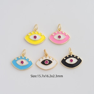 Dainty Gold Enamel Evil Eye Pendant,18K Gold Filled Devil Eye Charms,Micropavé CZ Eye Charm for DIY Necklace Bracelet Jewelry Finding Supply